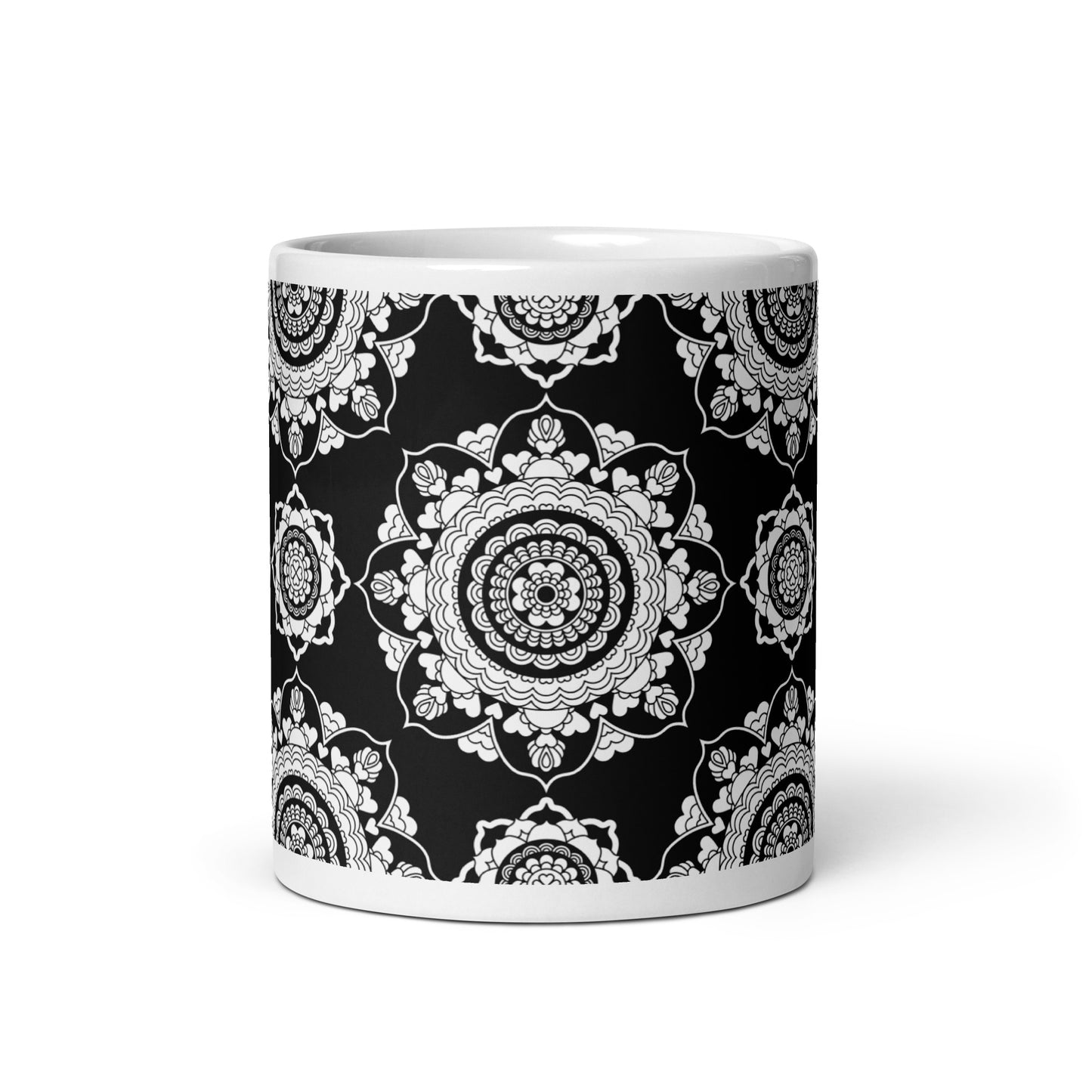 Mug - FOREVERMORE white black - Romantic flower and heart print