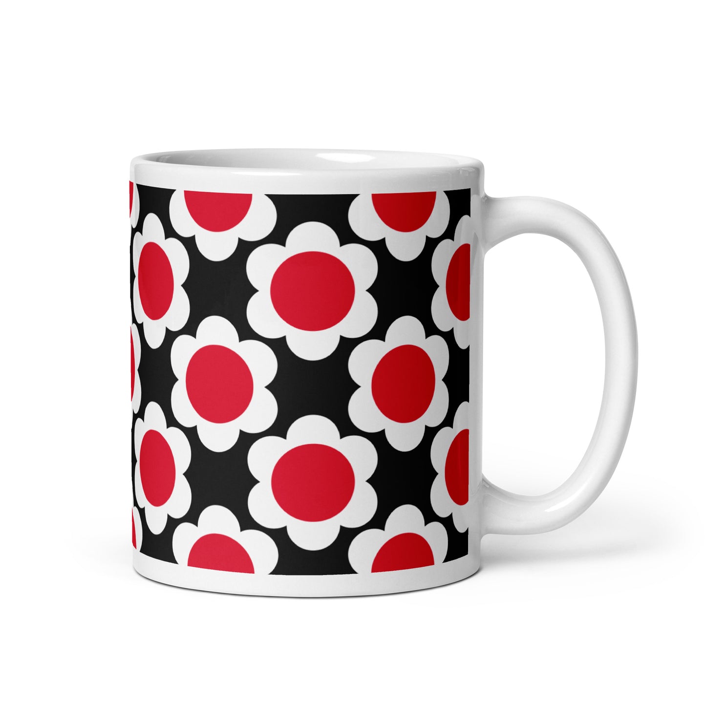 Mug - ELLIE white red black - Classic floral print 11 oz