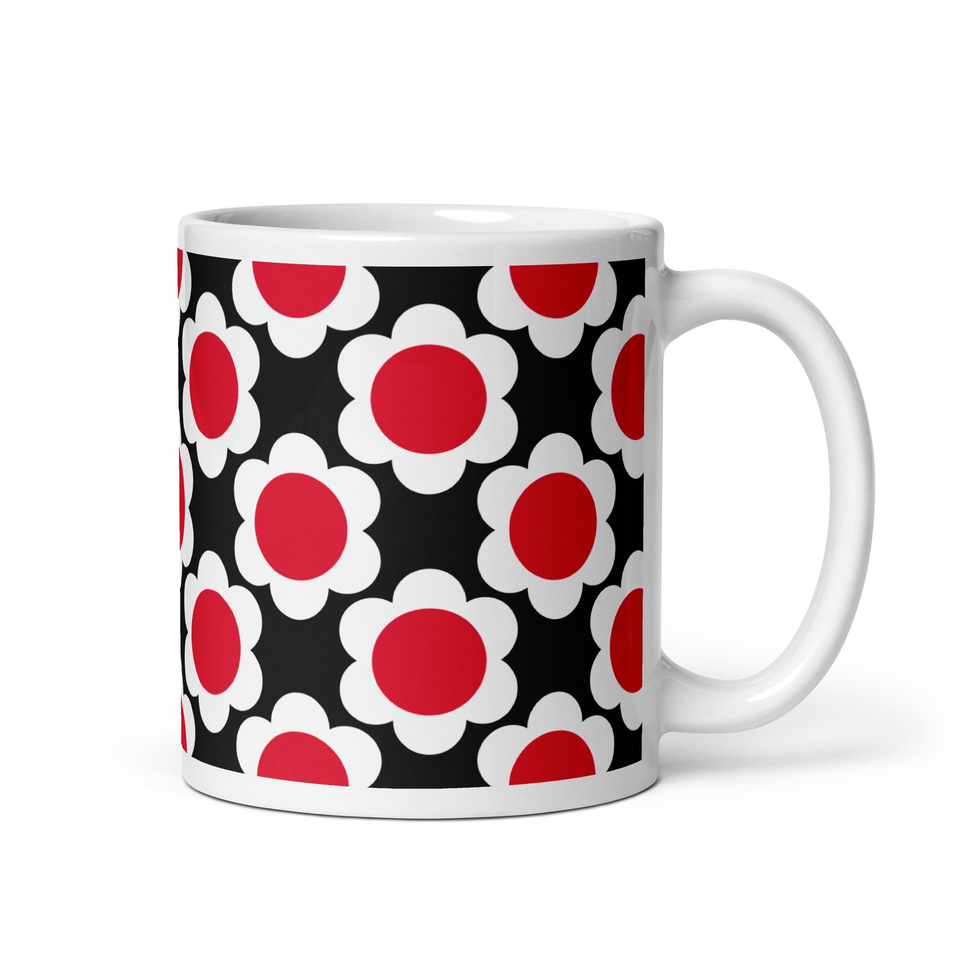Mug - ELLIE white red black - Classic floral print 11 oz