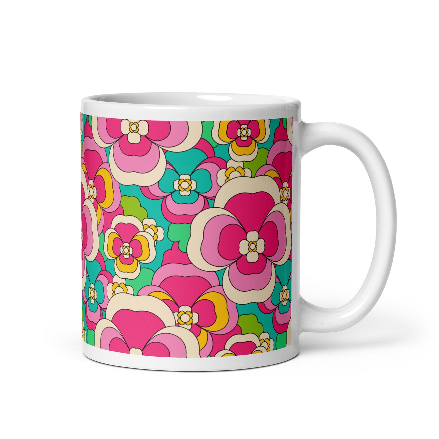 Mug - PANSY FANTASY pastel - Retro pansy print 11 oz