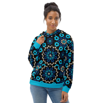 Hoodie - YESTERDAY blue - Graphic retro floral print