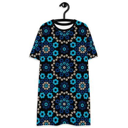 T-shirt dress - YESTERDAY blue - Graphic retro floral print 6XL