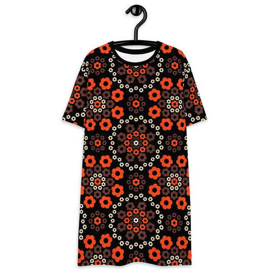 T-shirt dress - YESTERDAY brown orange - Graphic retro floral print 6XL