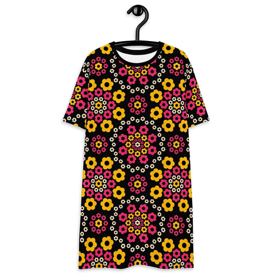 T-shirt dress - YESTERDAY pink yellow - Graphic retro floral print 6XL