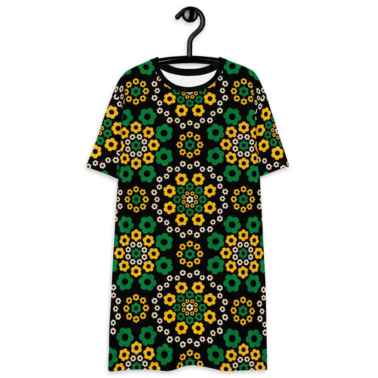 T-shirt dress - YESTERDAY yellow green - Graphic retro floral print 6XL